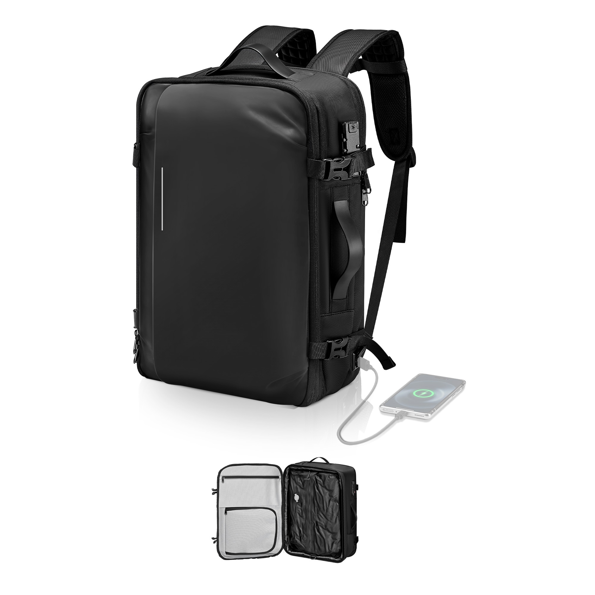 Vacuum Travel Backpack With Tsa Lock Expandable Carry On Bag Black_voghion.com